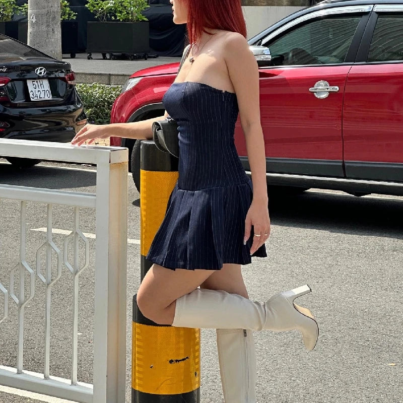 A-line Striped Summer Y2K Mini Dress