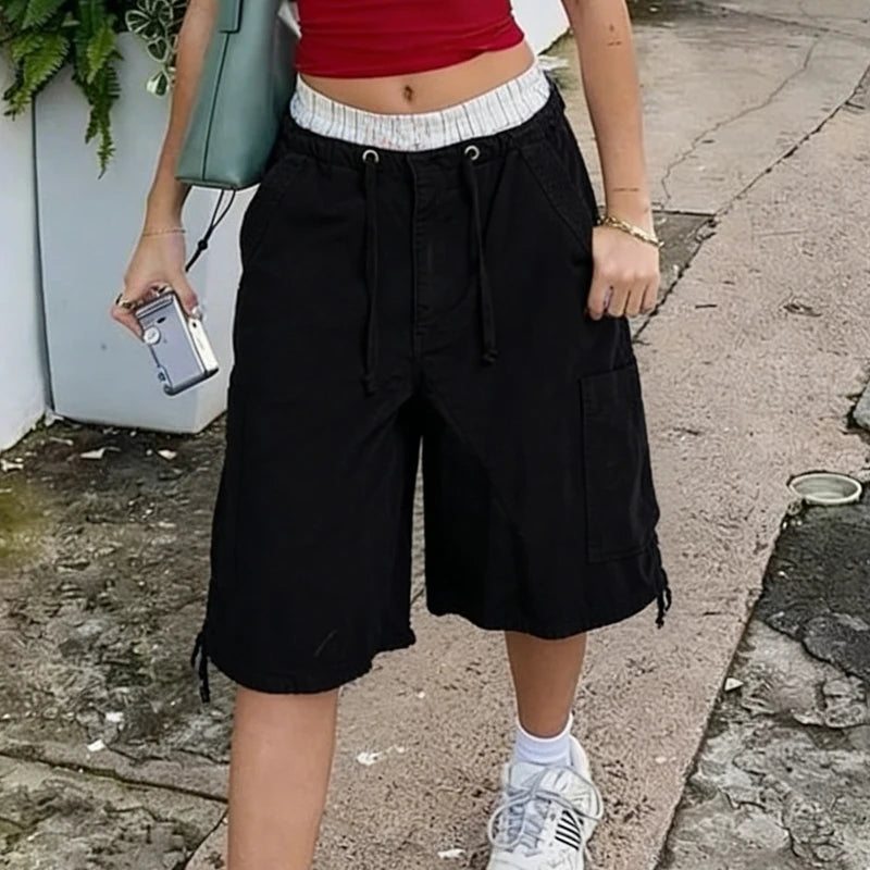 American Retro Y2K Low Waist Cargo Jean Shorts Jorts