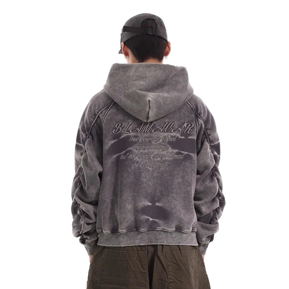American Vintage Y2K Distressed Gradient Pile Baggy Zip Up Hoodie