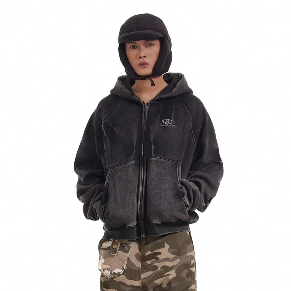 American Vintage Y2K Distressed Gradient Pile Baggy Zip Up Hoodie