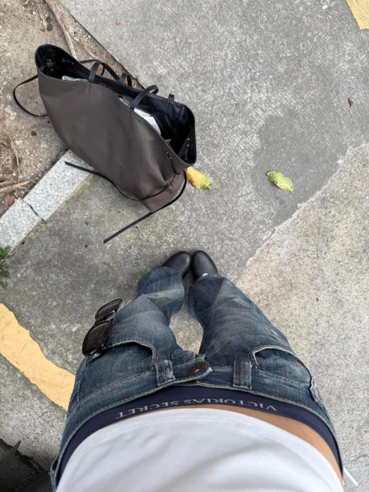 Blue Vintage Y2K Low Waist Baggy Jeans