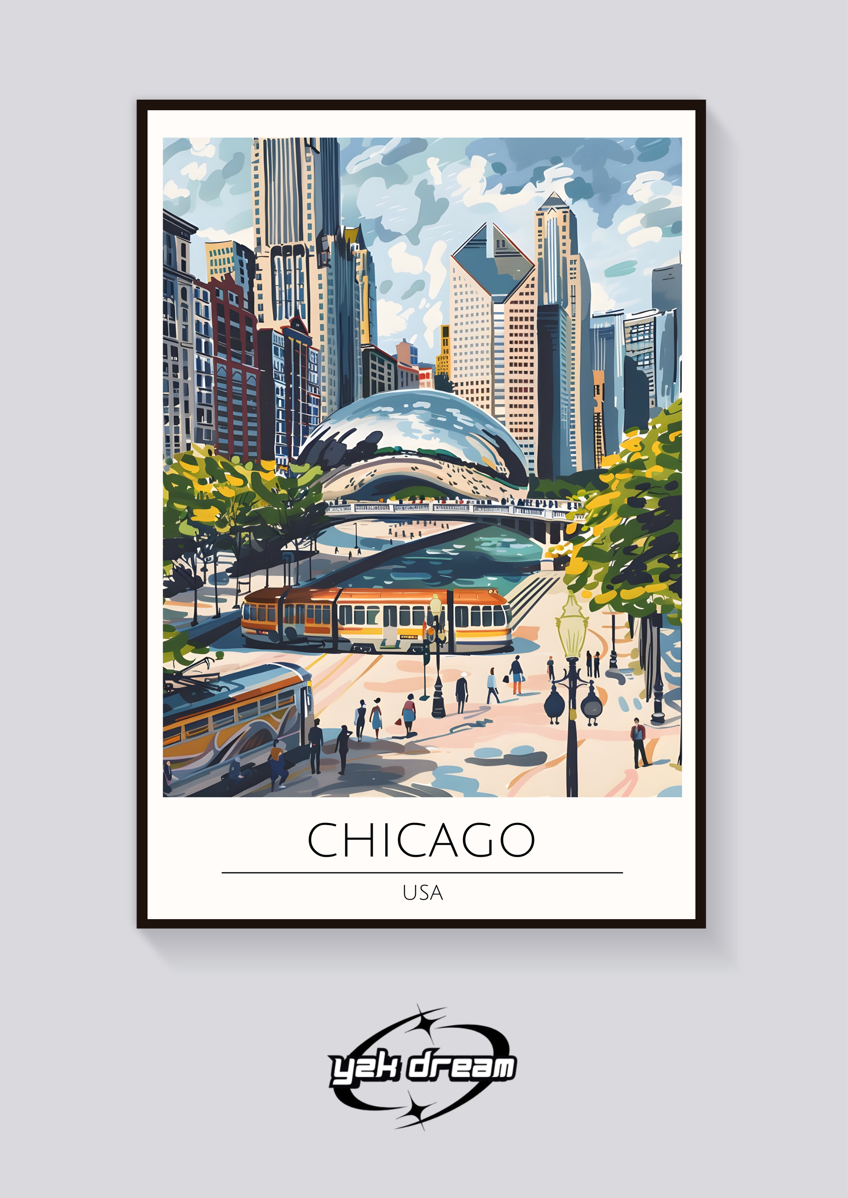 Chicago Train & Bean Poster