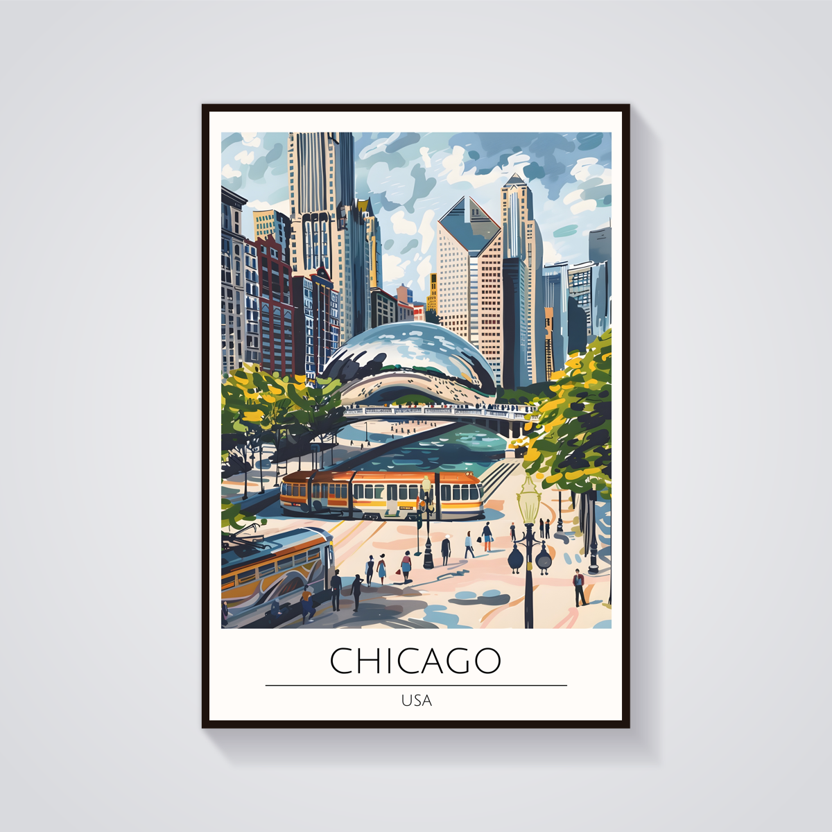 Chicago Train & Bean Poster