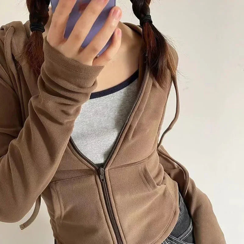 Cropped Zip Up Y2K Slim Fit Hoodie