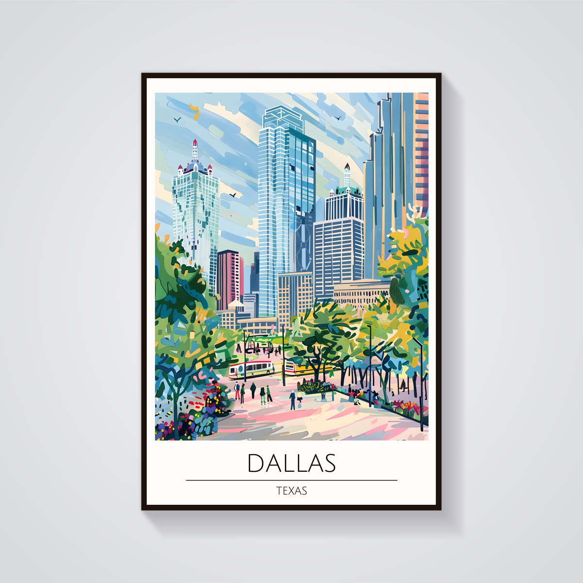 Dallas Cityscape Art Deco Poster