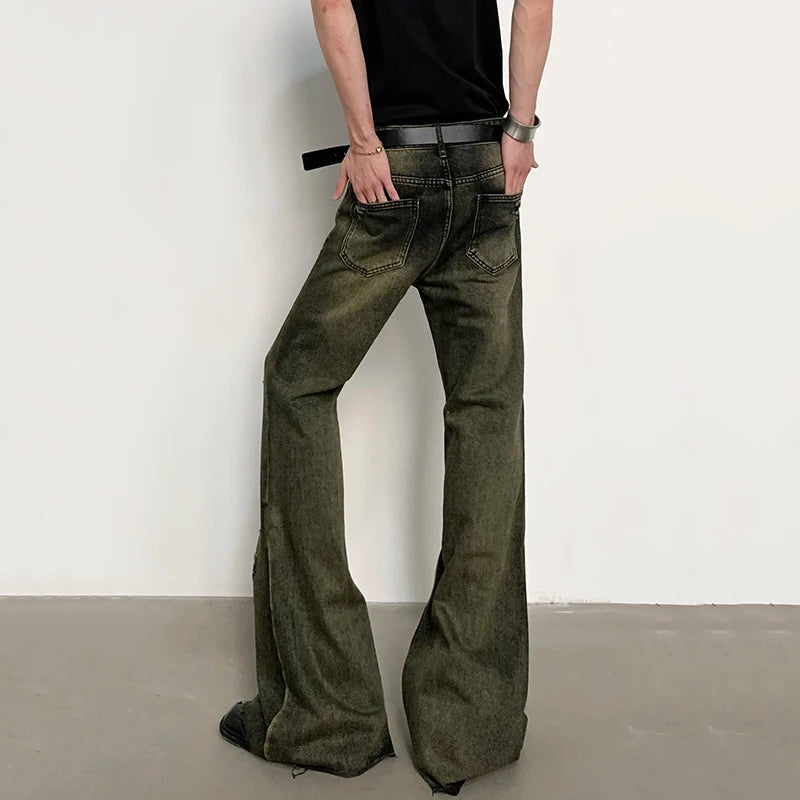 Distressed Contrast Colour Y2K Mens Denim Flared Jeans