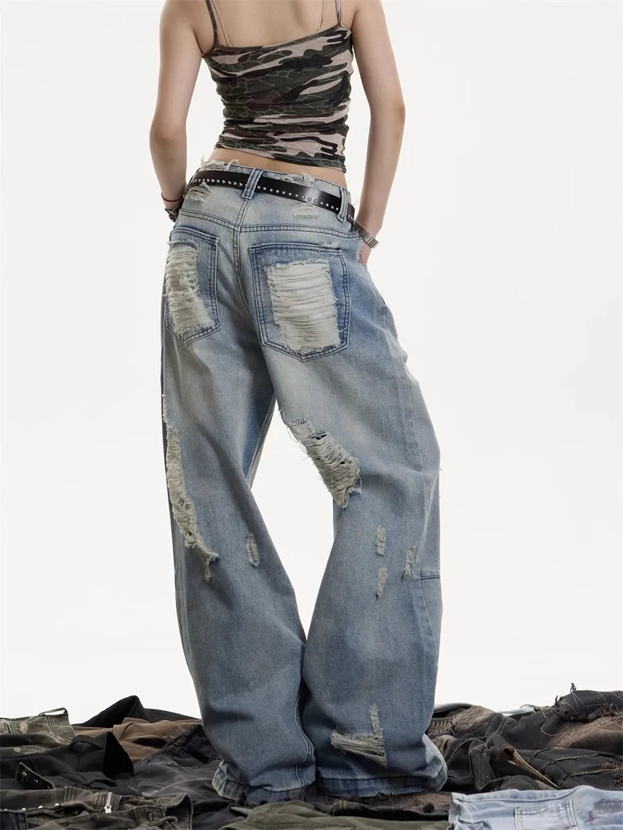 Distressed Y2K High Waist Flared Jeans