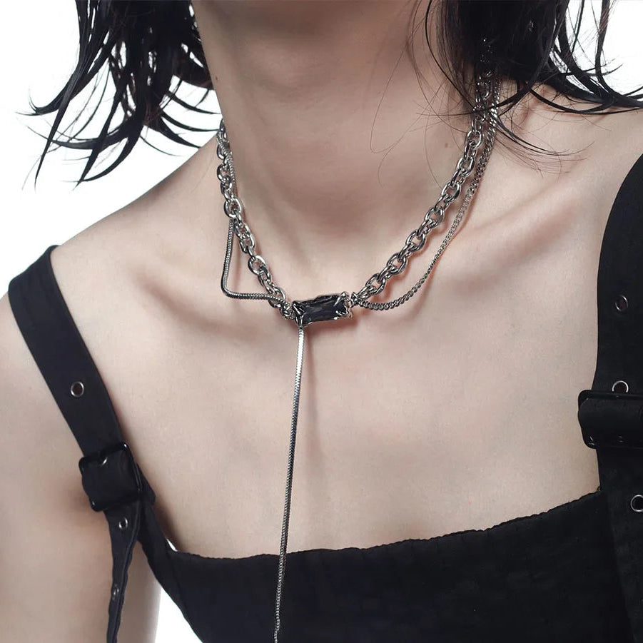 Double Layered Y2K Square Tassel Necklace
