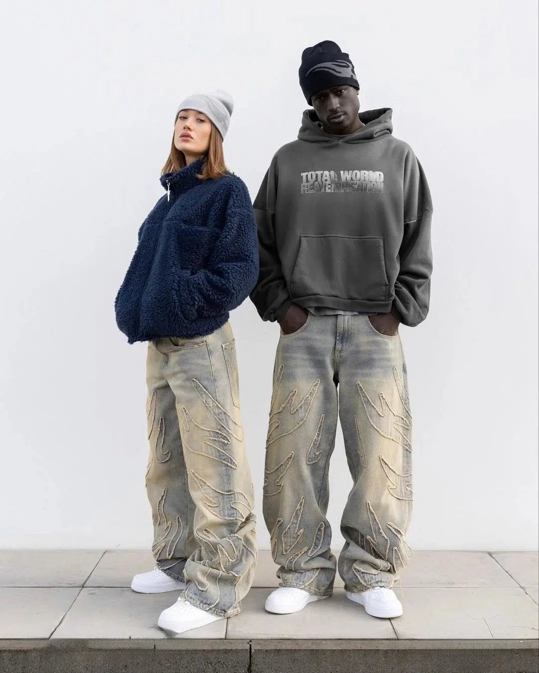 Embroidered Baggy Washed Y2K Jeans