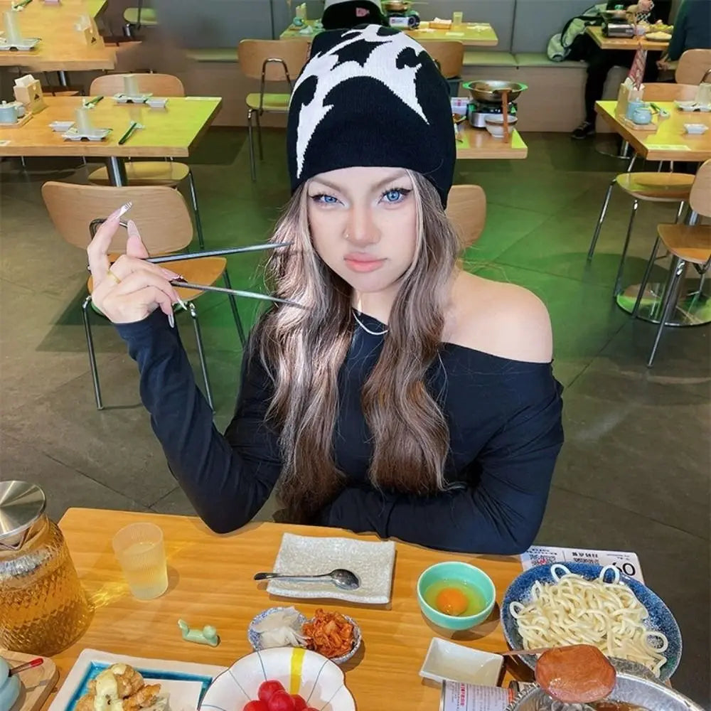 Gothic Y2K Shuriken Graphic Beanie