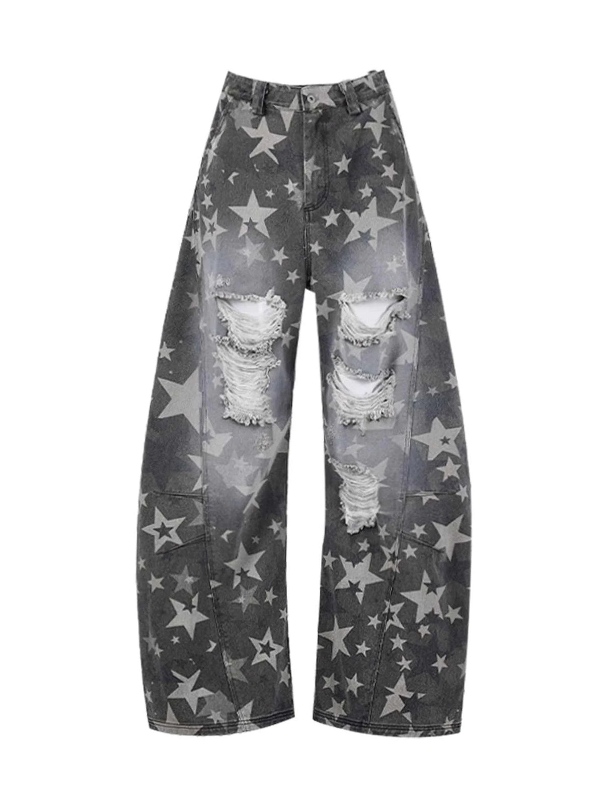 Grey Baggy Y2K Ripped Jeans Denim Jeans