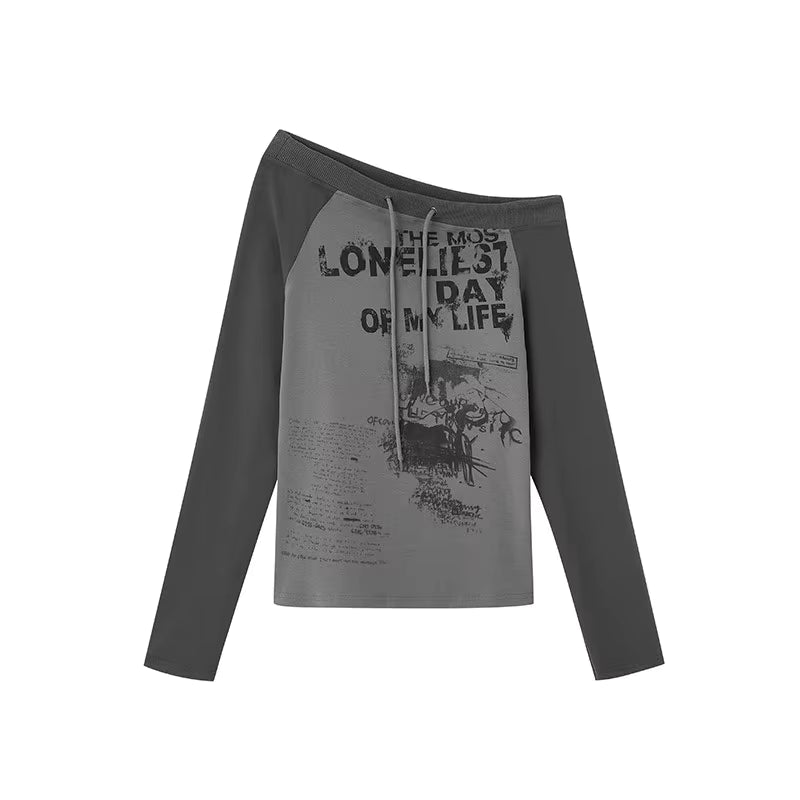 Grunge Y2K Alone Graphic Off Shoulder Top
