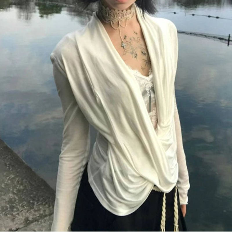 Grunge Y2K Plunge Low Cut Long Sleeve Top