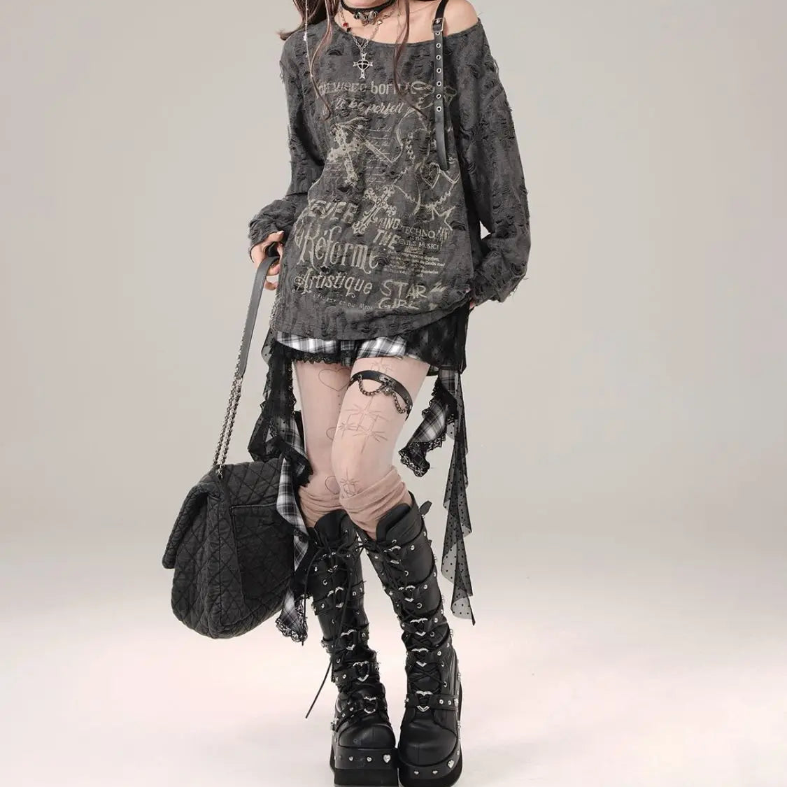 Grunge Y2K Star Girl Distressed Long Sleeve Top