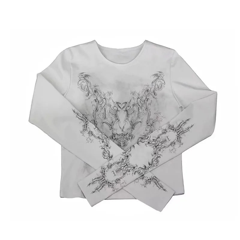 Grunge Y2K Tattoo Graphic Long Sleeve Top