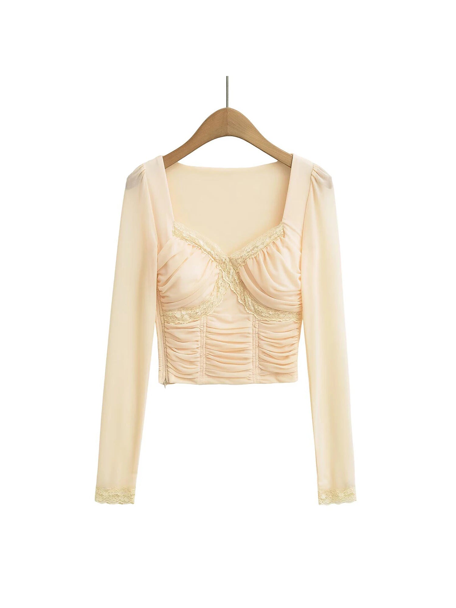 Lace Y2K Cropped Long Sleeve Low Cut Top