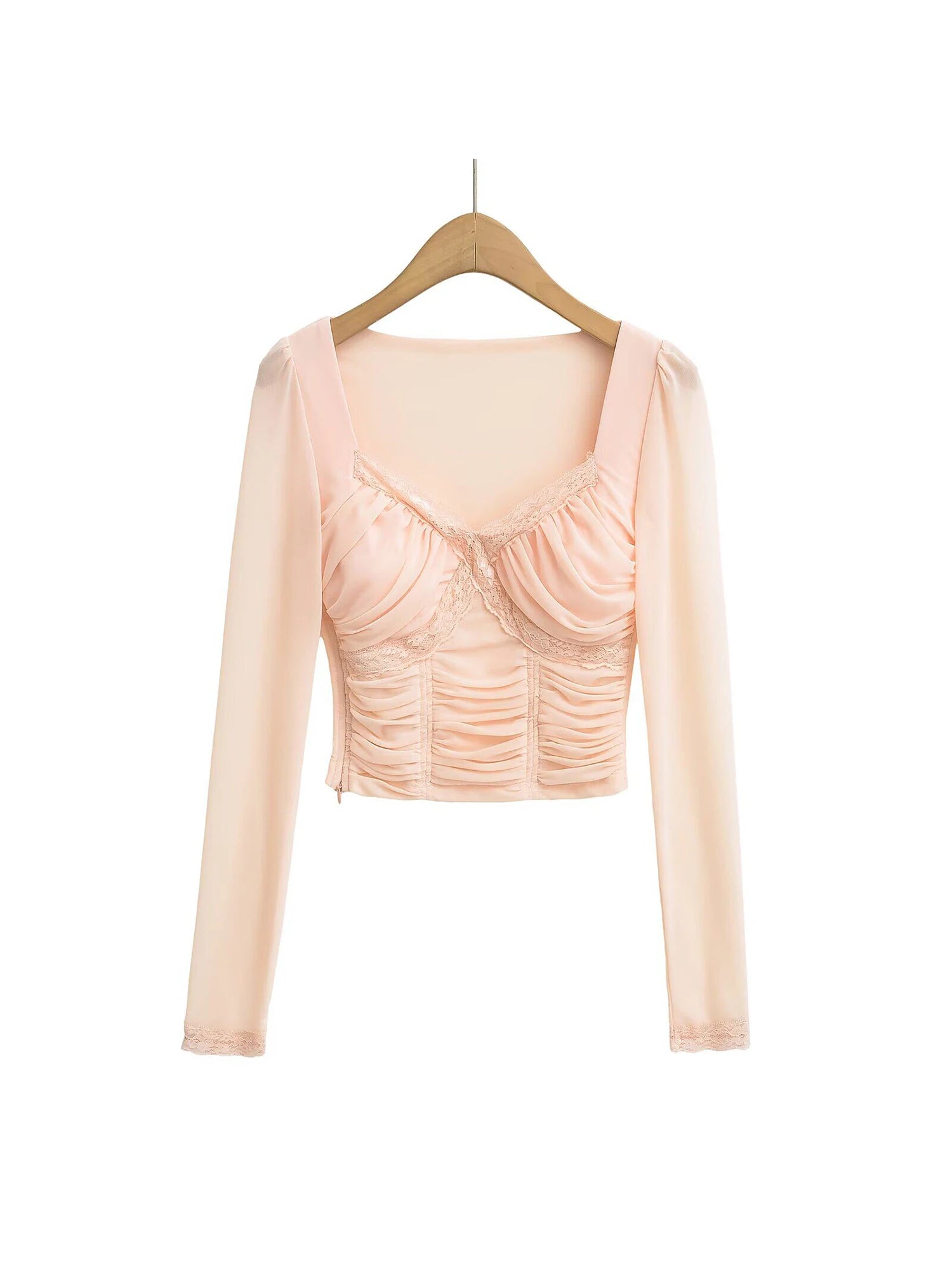 Lace Y2K Cropped Long Sleeve Low Cut Top