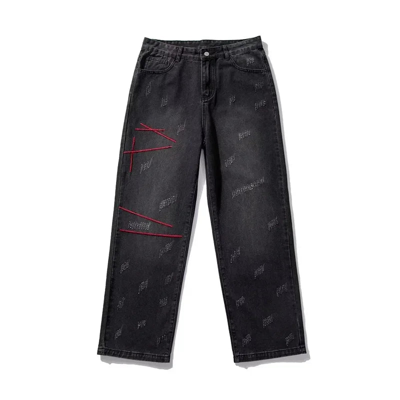 Mens Baggy Straight Leg Distressed Y2K Jeans