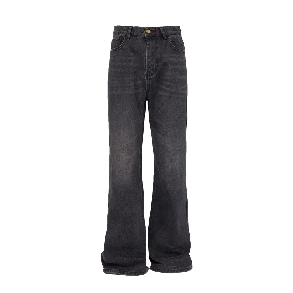 Mens Black Y2K Letter Embroidered Flared Denim Jeans