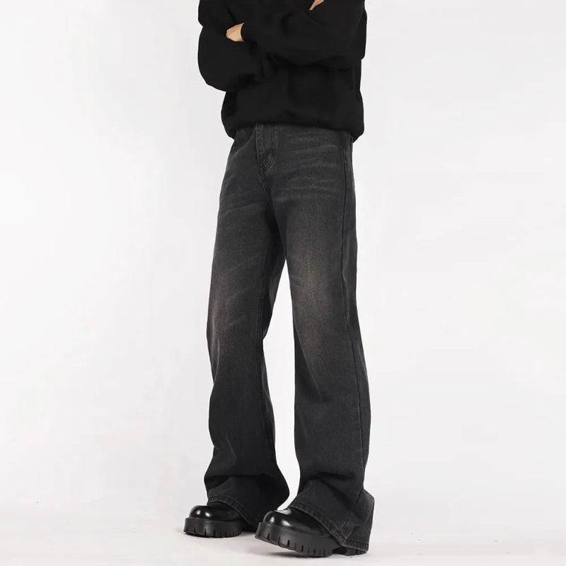 Mens Black Y2K Letter Embroidered Flared Denim Jeans