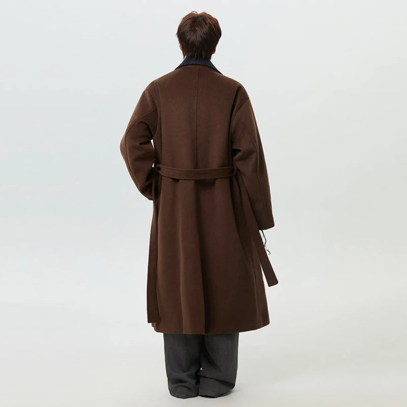 Mens Y2K Overknee Old Money Lapel Contrast Color Trench Coat Jacket