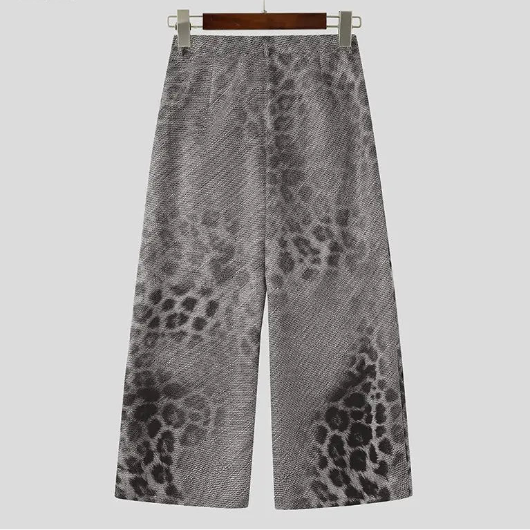 Mens Y2K Wide Leg Leopard Print Work Trousers