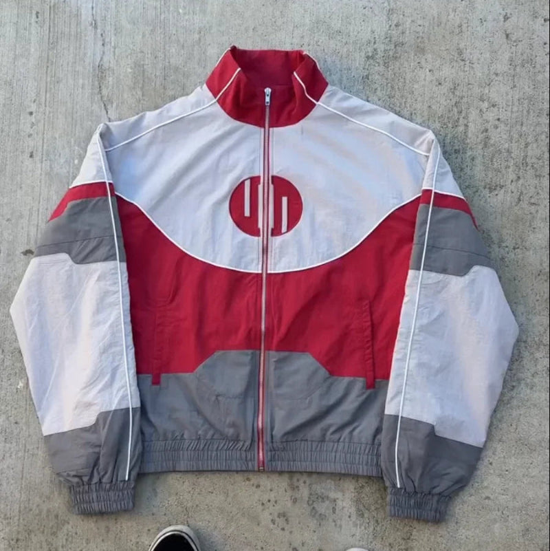 Oversized Y2K Block Spliced Windbreaker Bomber Jacket