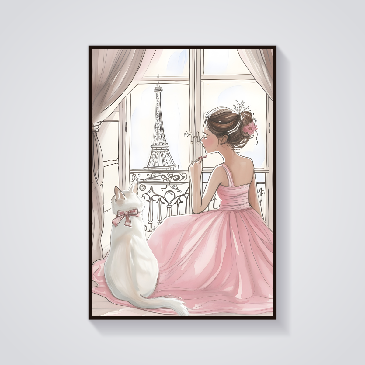 Parisian Girl & Cat Poster