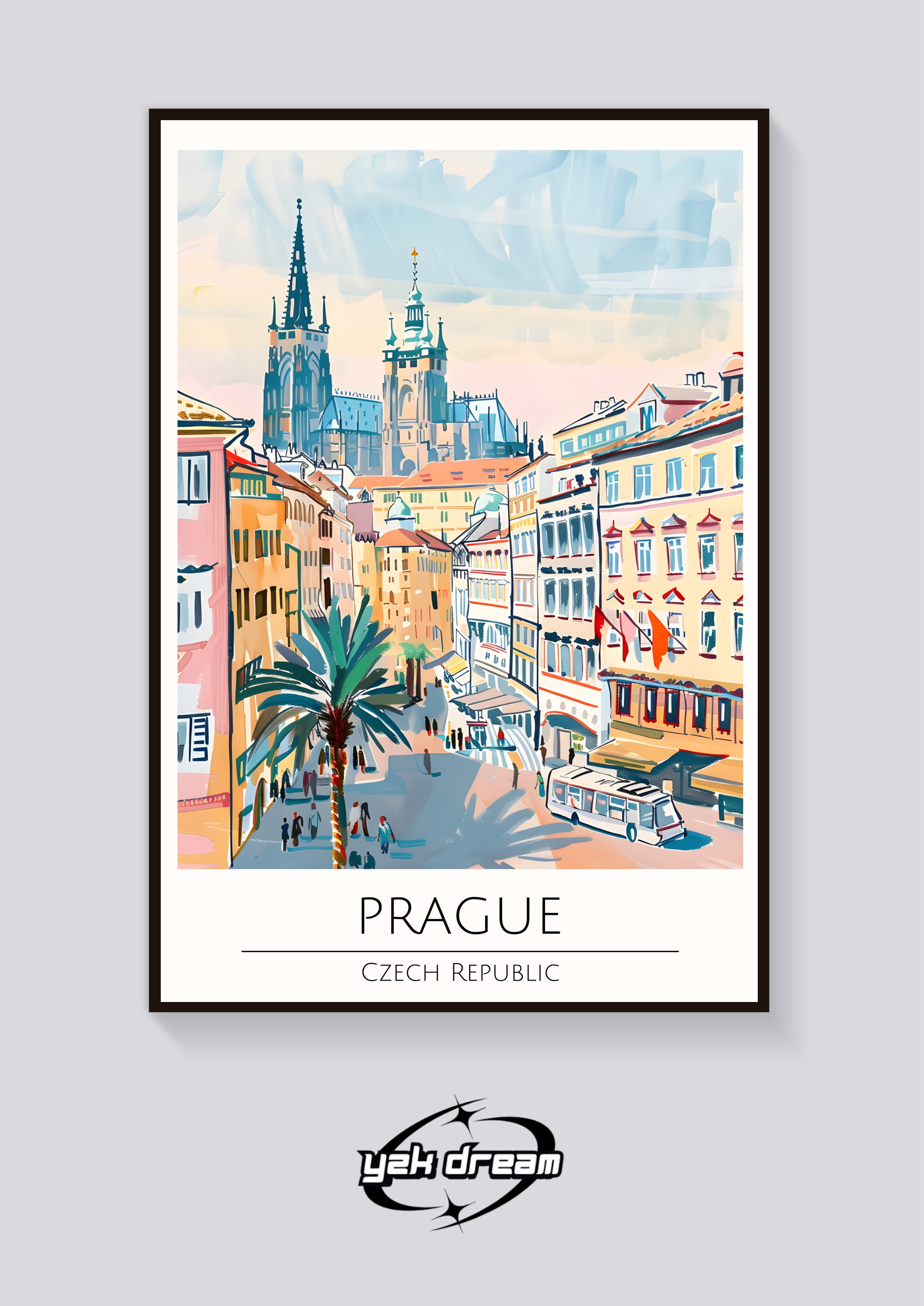 Prague Cityscape Travel Poster