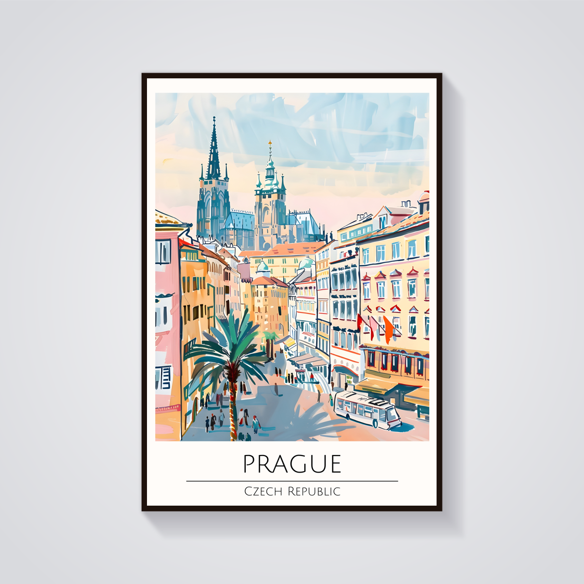 Prague Cityscape Travel Poster