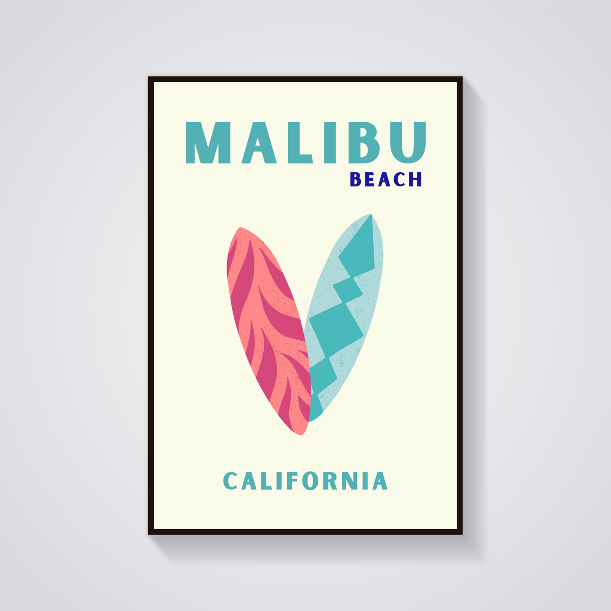 Preppy Malibu Surfboard Art Poster