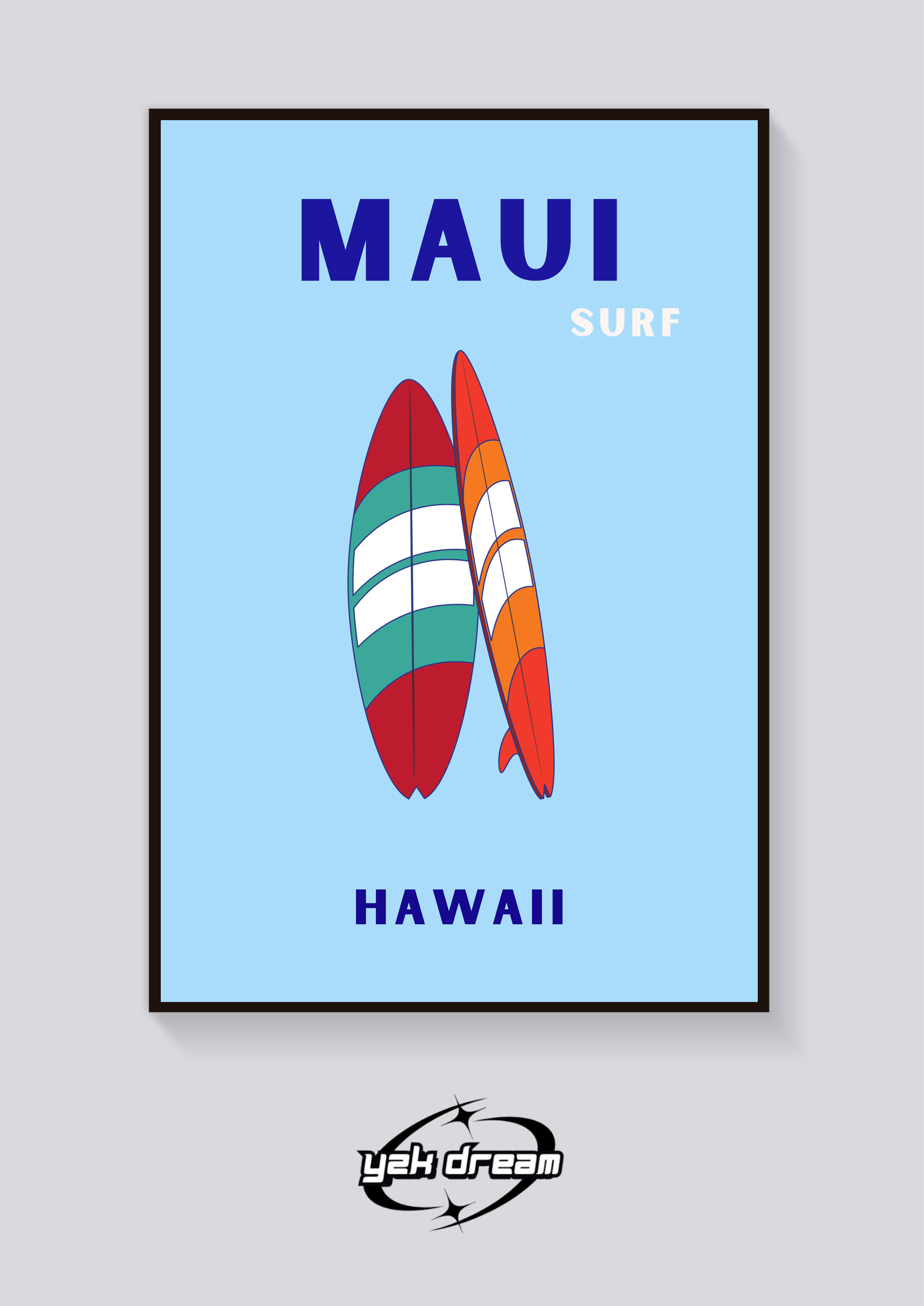 Preppy Maui Surfboard Poster