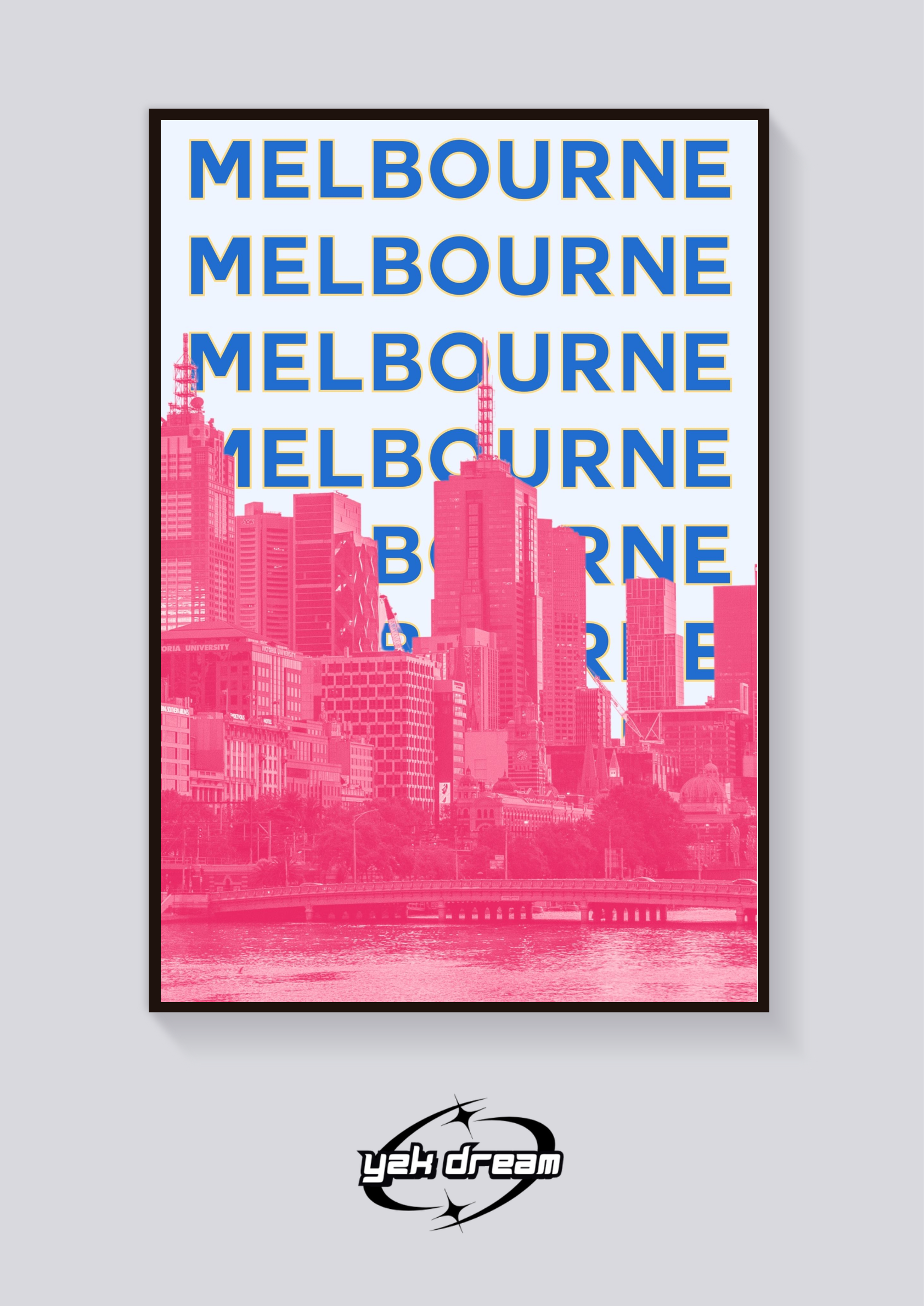 Preppy Pink Melbourne Skyline Poster