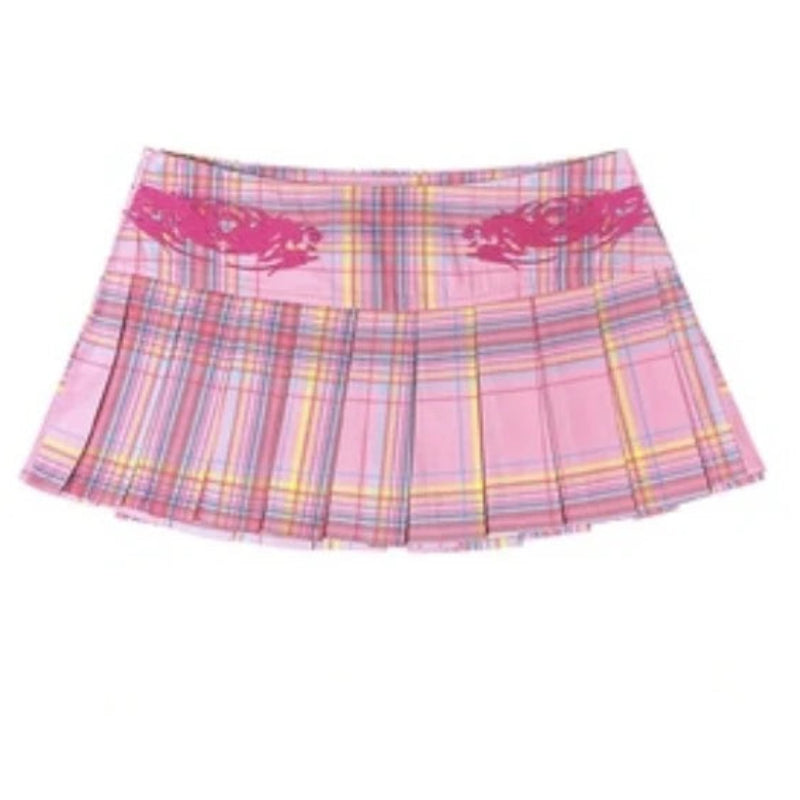 Preppy Y2K Pink Plaid Pleated Mini Skirt