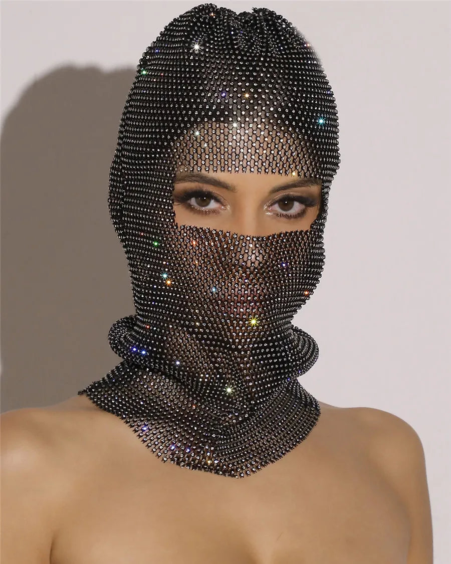 Rave Y2K Sparkly Rhinestone Diamond Balaclava Hat