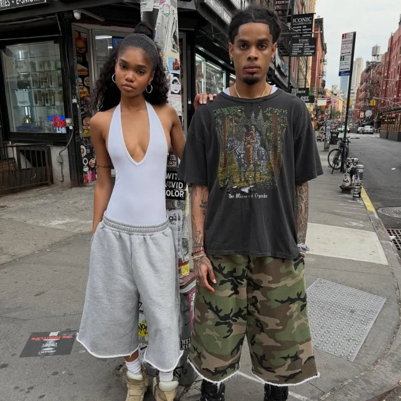 Retro Y2K Camouflage Print Baggy Jogger Shorts Jorts