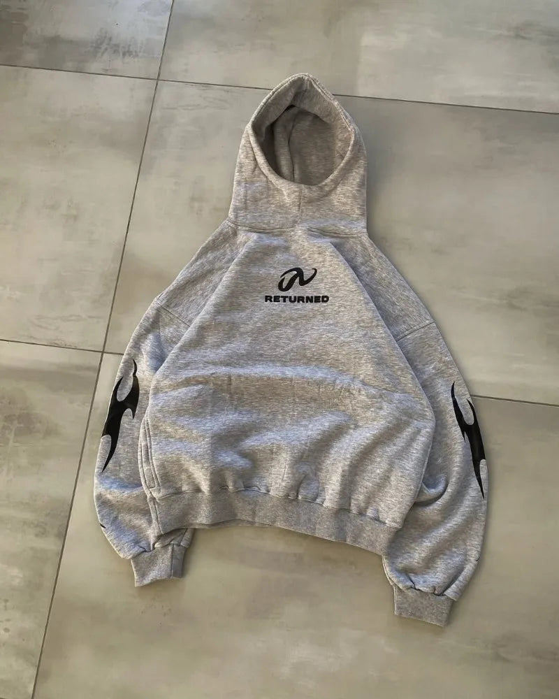 Retro Y2K Flame Print Graphic Hoodie