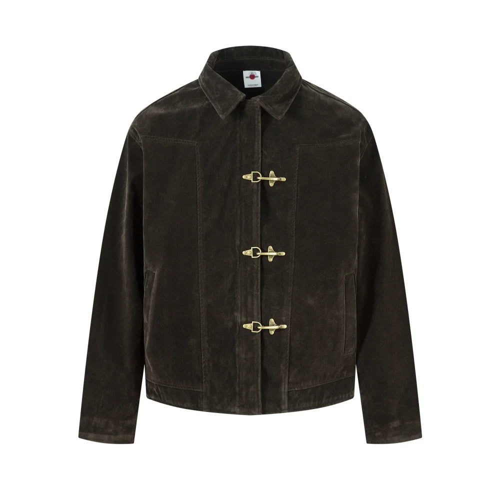 Retro Y2K Spliced Suede Pilot Clip Jacket