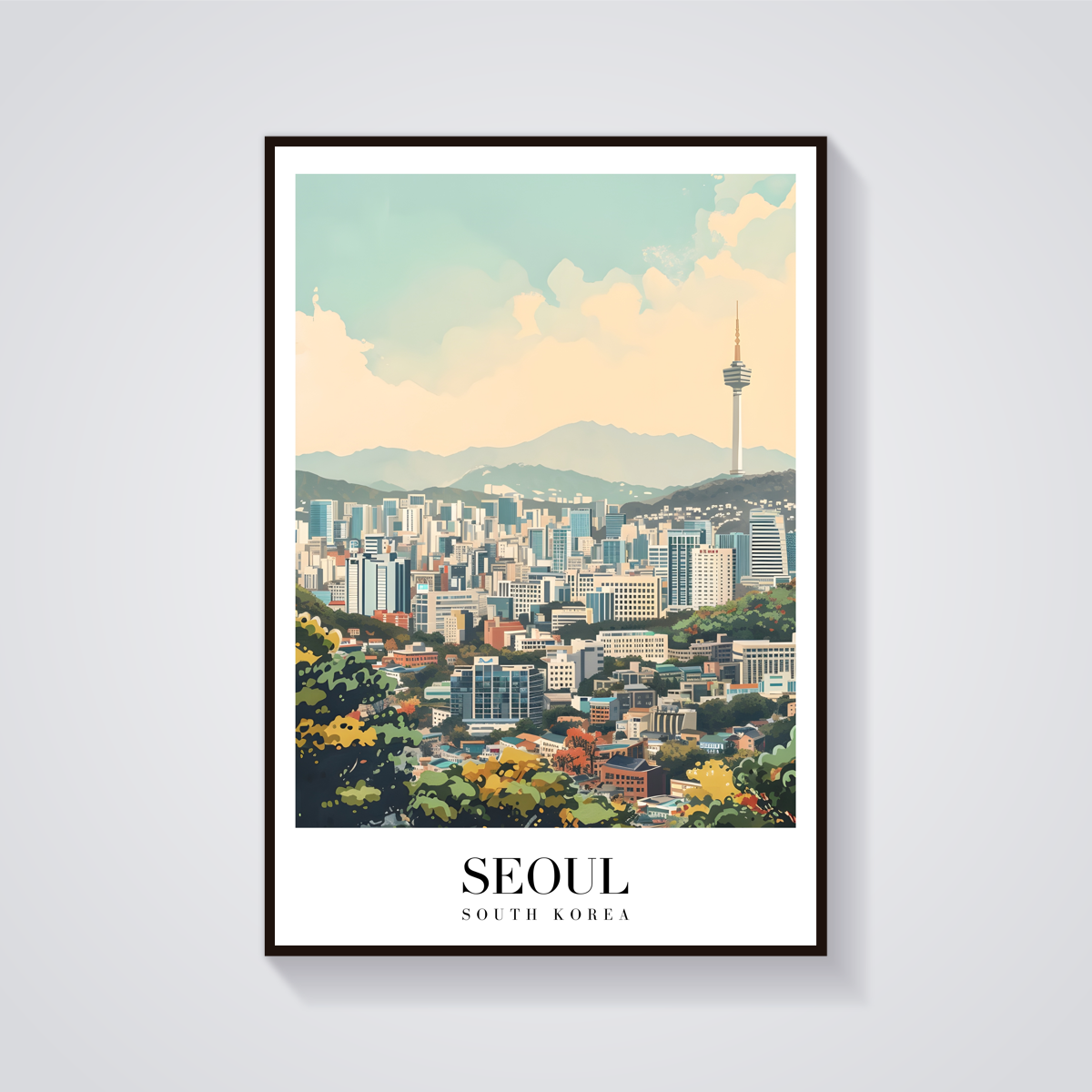 Seoul Tower Vintage Travel Poster