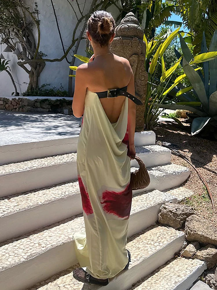 Sexy Strapless Floral Print Maxi Summer Dress