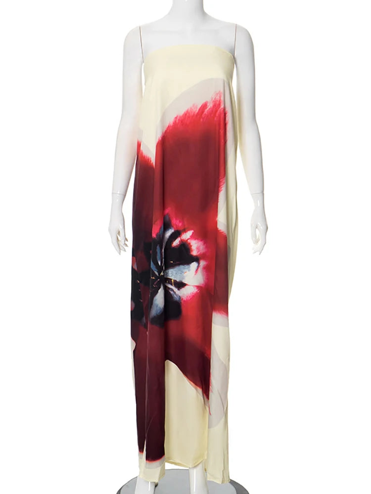 Sexy Strapless Floral Print Maxi Summer Dress