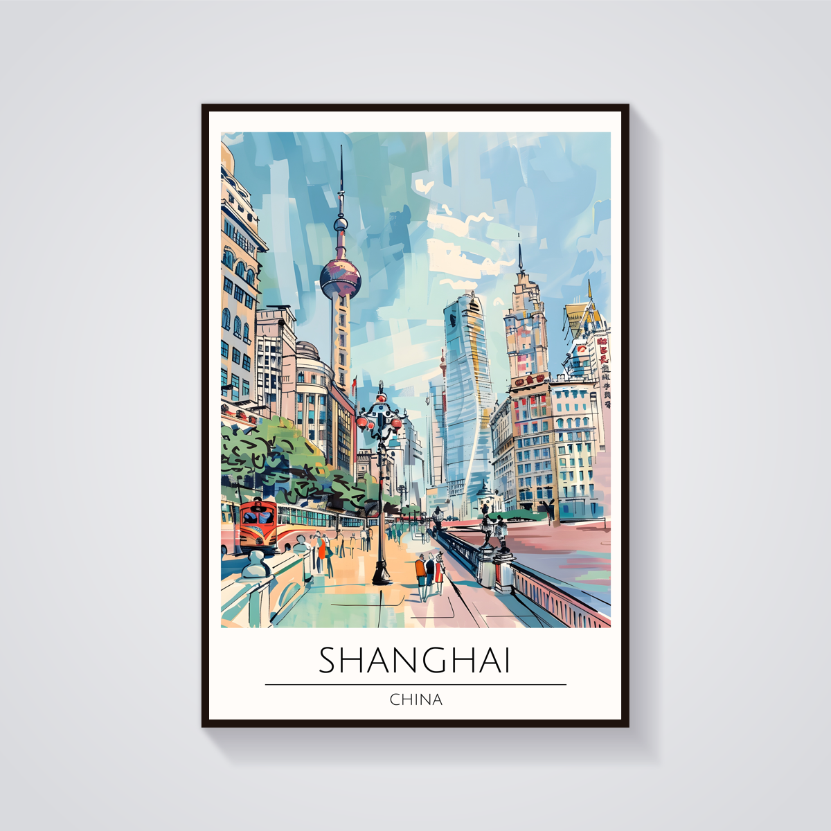 Shanghai Skyline Art Deco Poster