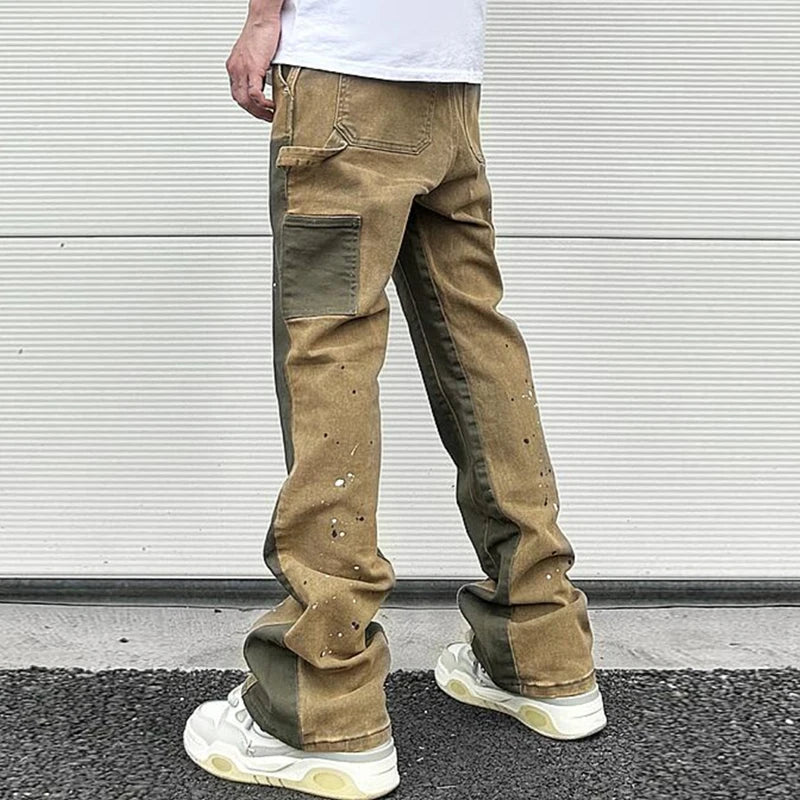 Spliced Speckled Ink Y2K Micro Flare Carpenter Denim Jeans