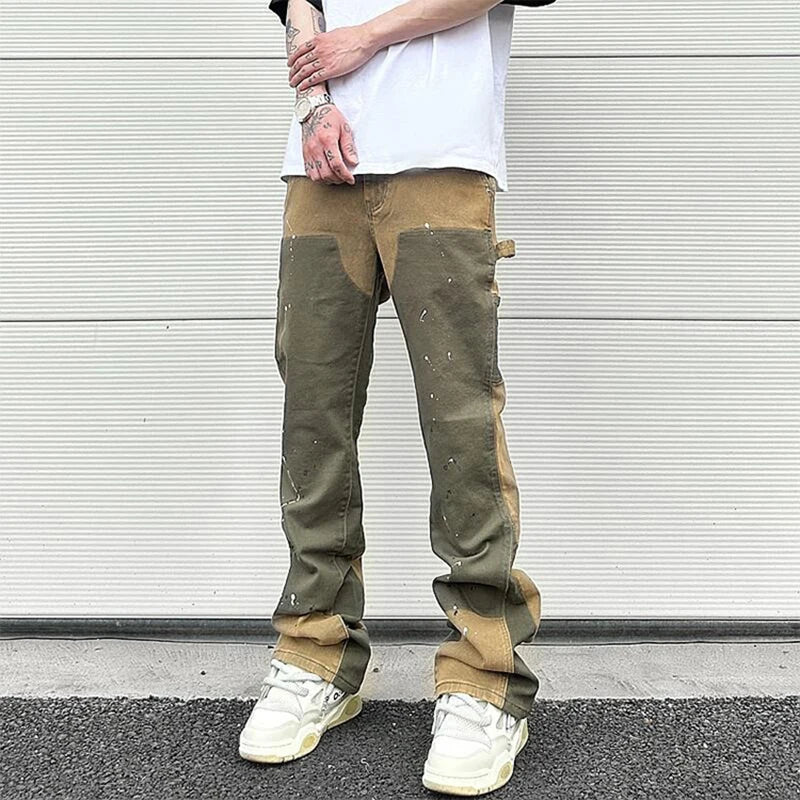 Spliced Speckled Ink Y2K Micro Flare Carpenter Denim Jeans
