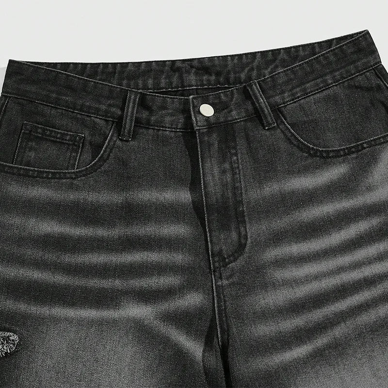 Star Embroidered Y2K Baggy Washed Shorts Jorts