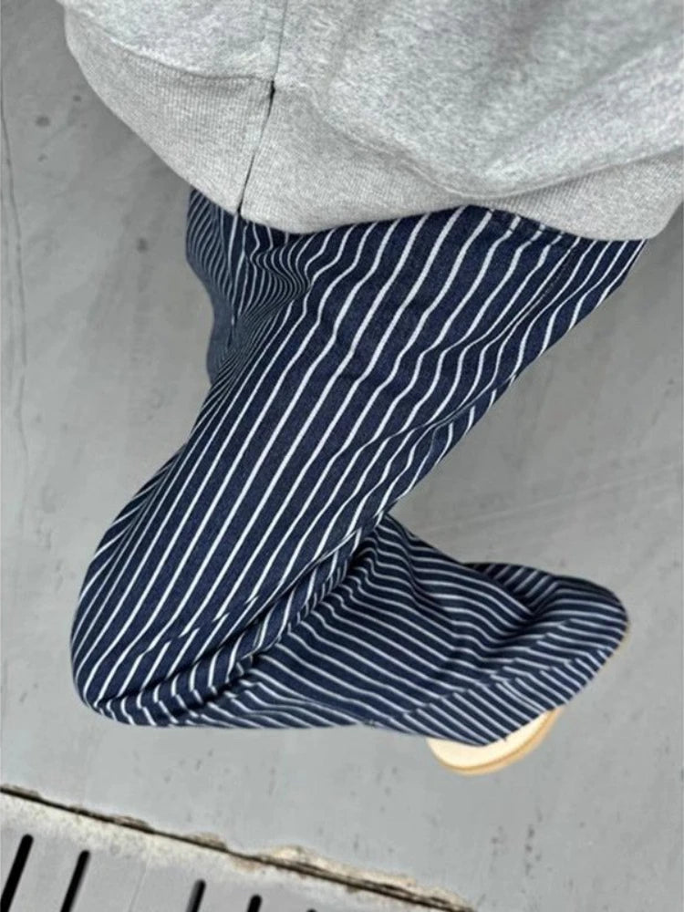 Vintage Blue Striped Y2K Baggy Jeans
