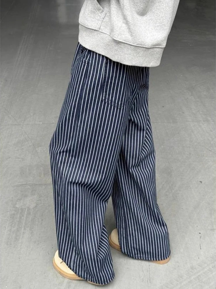 Vintage Blue Striped Y2K Baggy Jeans