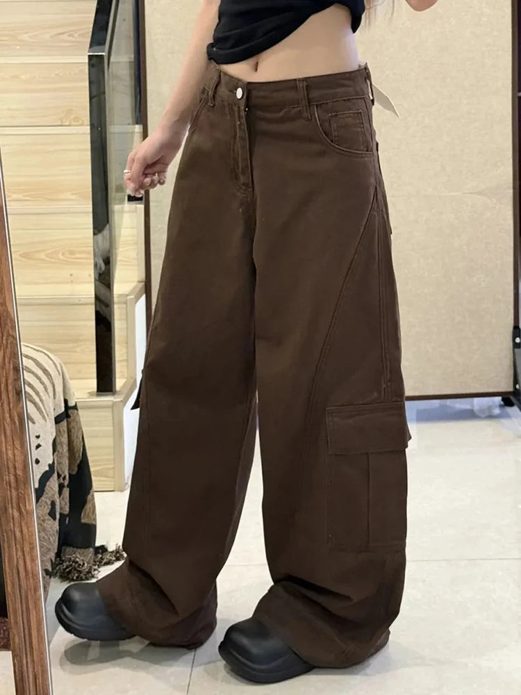 Vintage Brown Y2K Wide Leg Cargo Jeans