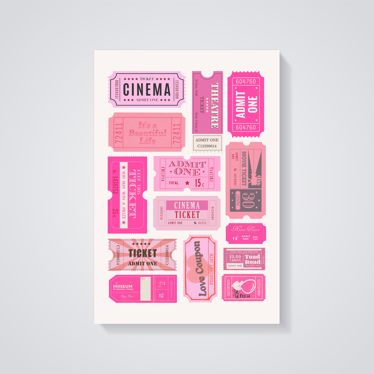 Vintage Pink Ticket Stub Poster