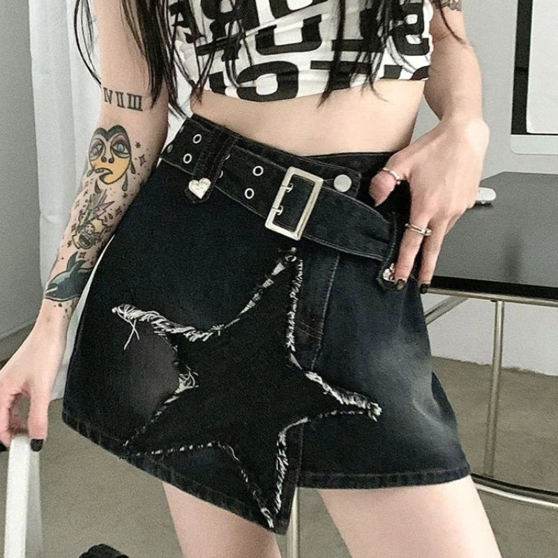 Vintage Star Y2K High Waist Denim Mini Skirt